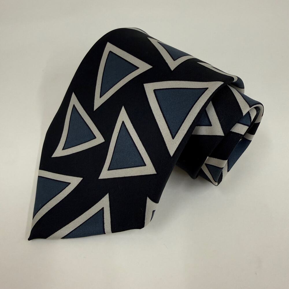 Turnbull & Asser Silk Tie Navy Slate Triangle Geometric Hand Made England